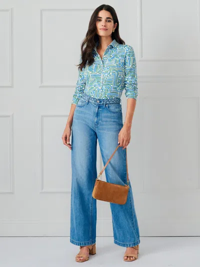 J.mclaughlin Women's Betty Shirt In Geo Maze Off White/blue/green In Blue