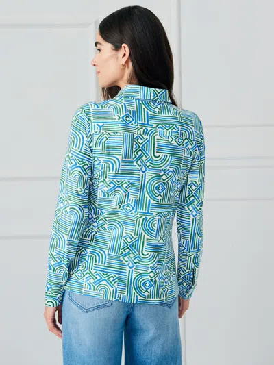 J.mclaughlin Women's Betty Shirt In Geo Maze Off White/blue/green In Blue
