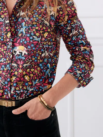 J.mclaughlin Women's Lois Shirt In Savanna Blooms Black/red/blue In Multi