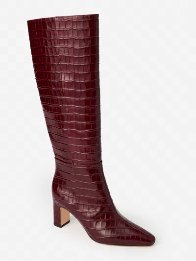 J.mclaughlin Women's Eden Leather Boots In Crocodile French Merlot In Burgundy
