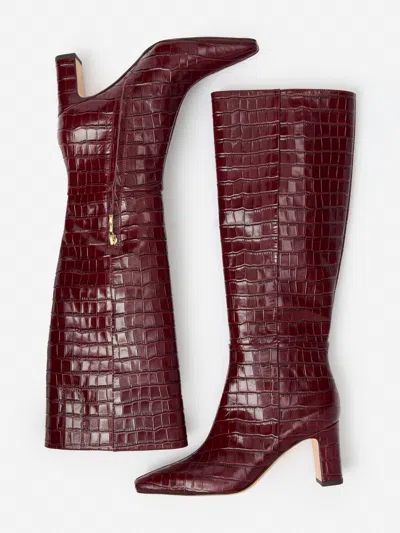 J.mclaughlin Women's Eden Leather Boots In Crocodile French Merlot In Burgundy