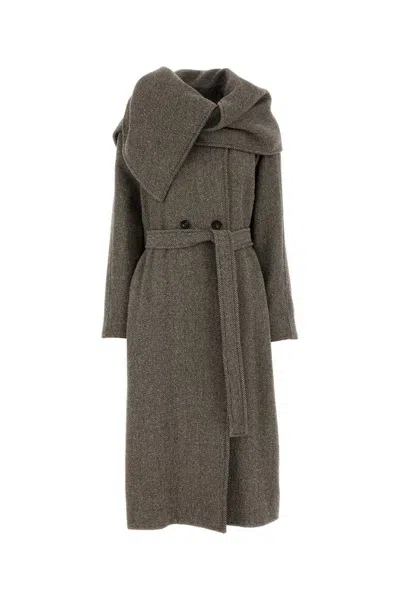 Ferragamo Embroidered Wool Blend Coat In Green
