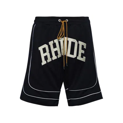 Rhude Collegiate Logo-print Mesh Shorts In Black
