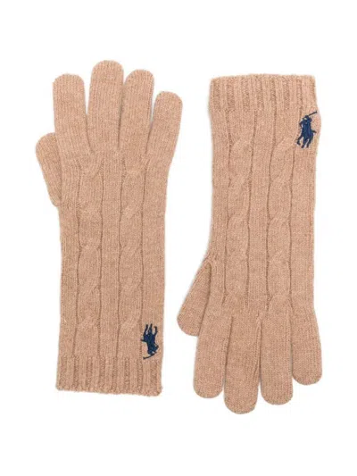 Polo Ralph Lauren Cable-knit Wool And Cashmere Gloves Accessories In Gray