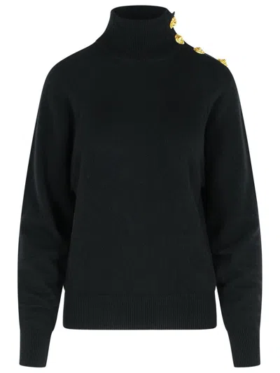 Balmain Turtleneck Sweater In Virgin Wool And Black Cashmere In Black