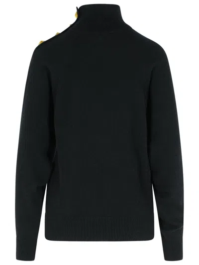 Balmain Turtleneck Sweater In Virgin Wool And Black Cashmere In Black