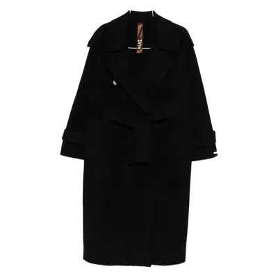 Glox Belted Long-sleeve Coat In Black