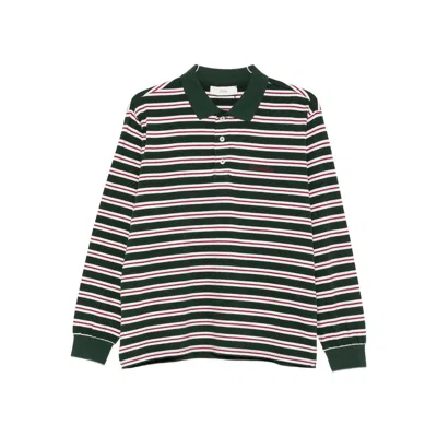 Dunst Striped Long-sleeve Polo Shirt In Green