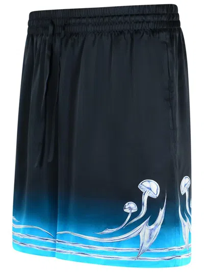 Casablanca Graphic Print Satin Bermuda Shorts With Pockets In Blue