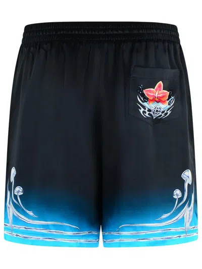 Casablanca Graphic Print Satin Bermuda Shorts With Pockets In Blue