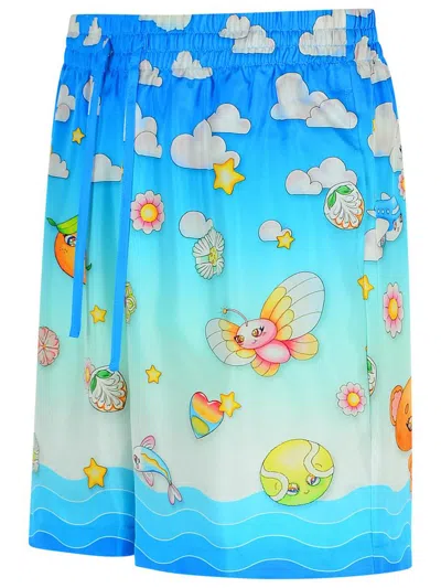 Casablanca Kawaii Silk Bermuda Shorts And Pockets In Blue