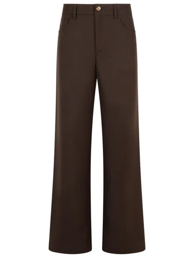 Séfr Wide-leg Wool Blend Trousers In Brown