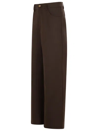 Séfr Wide-leg Wool Blend Trousers In Brown