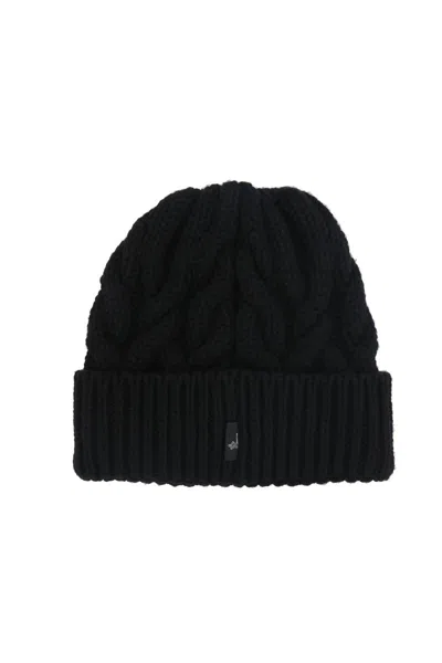Moncler Grenoble Logo Patch Knitted Beanie In Black