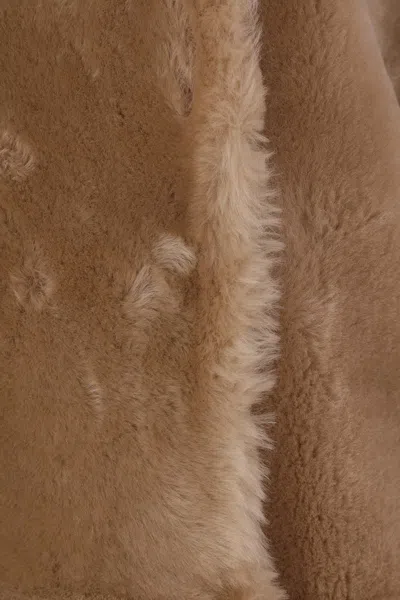 Totême Toteme Collarless Genuine Shearling Coat In Brown