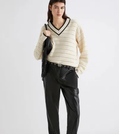 Marella Striped V-neck Sweater In White