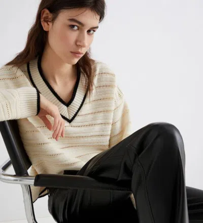 Marella Striped V-neck Sweater In White