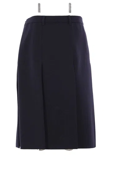 Prada Virgin Wool Midi Skirt In Blue