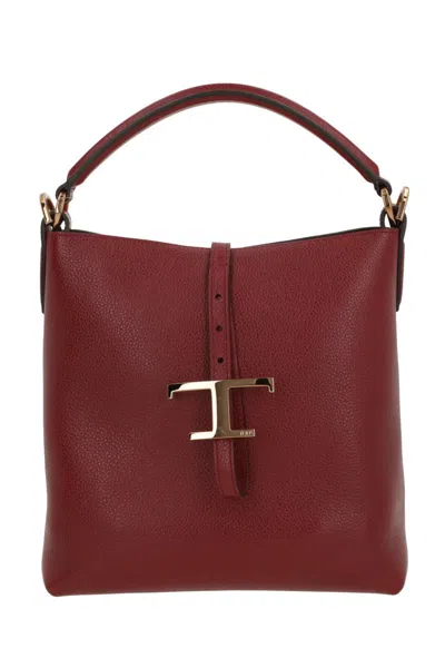 Tod's Mini Bucket Bag Textured Finish In Burgundy