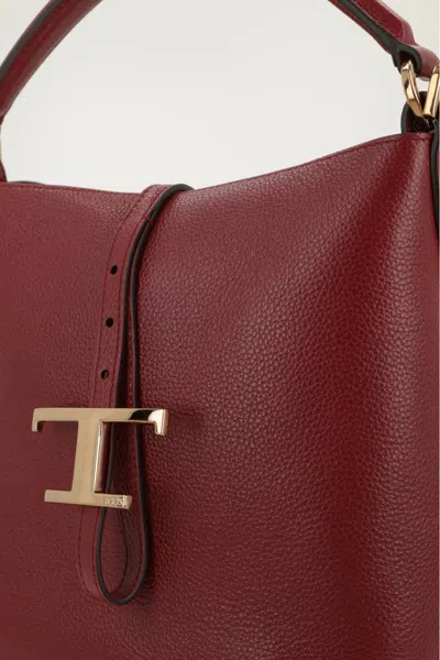 Tod's Mini Bucket Bag Textured Finish In Burgundy