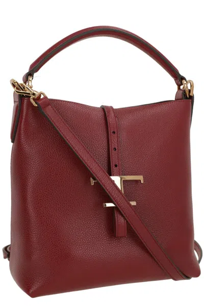 Tod's Mini Bucket Bag Textured Finish In Burgundy