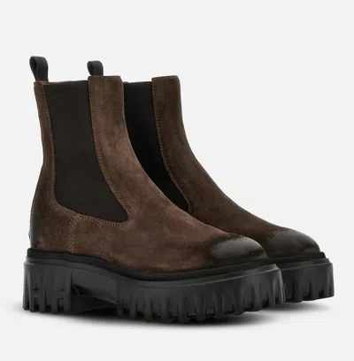 Hogan Chunky Platform Ankle Boots With Elastic Panels In Animal Print