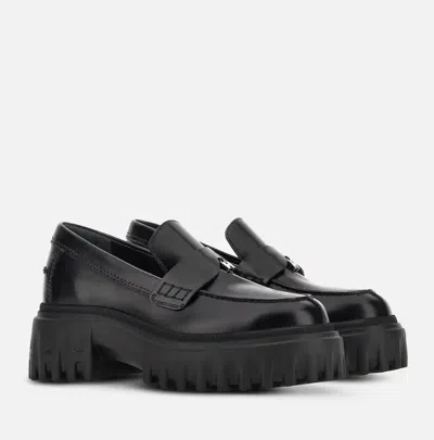 Hogan Chunky Leather Loafers In Animal Print