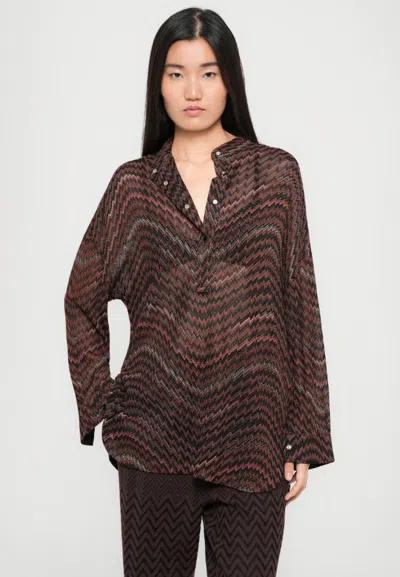 Missoni Mandarin Collar Oversize Blouse With Wavy Zigzag Pattern In Brown