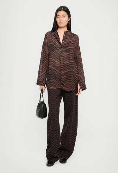 Missoni Mandarin Collar Oversize Blouse With Wavy Zigzag Pattern In Brown
