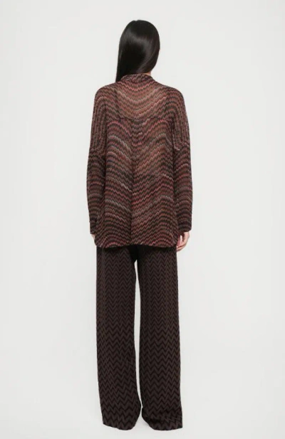 Missoni Mandarin Collar Oversize Blouse With Wavy Zigzag Pattern In Brown