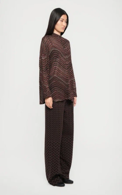 Missoni Mandarin Collar Oversize Blouse With Wavy Zigzag Pattern In Brown