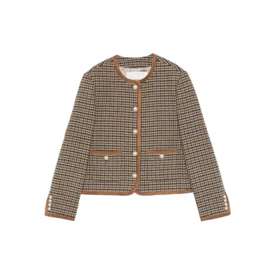 Dunst Houndstooth Pearl-button Jacket In Brown