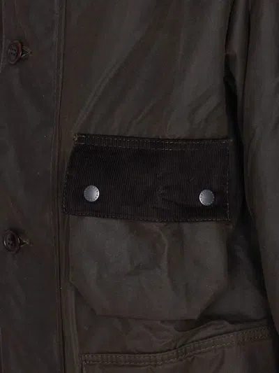 Barbour Long Hooded Jacket Flap Pockets In Animal Print
