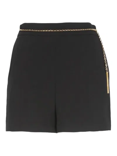 Elisabetta Franchi Shorts In Lightweight Crepe With Jeweled Chain Clothing In Multi