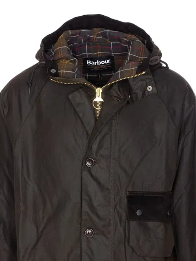 Barbour Long Hooded Jacket Flap Pockets In Animal Print