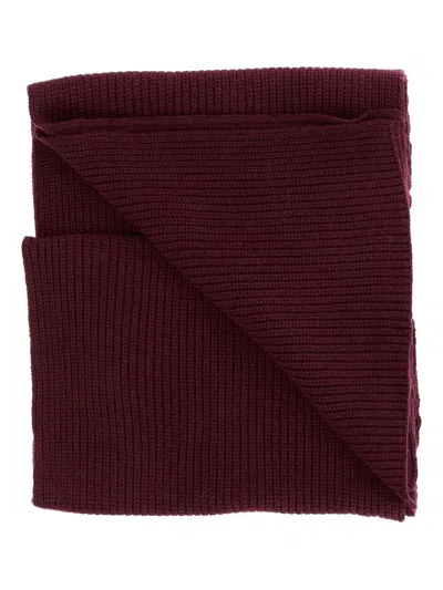 Pinko Ribbed Logo-patch Scarf In Burgundy