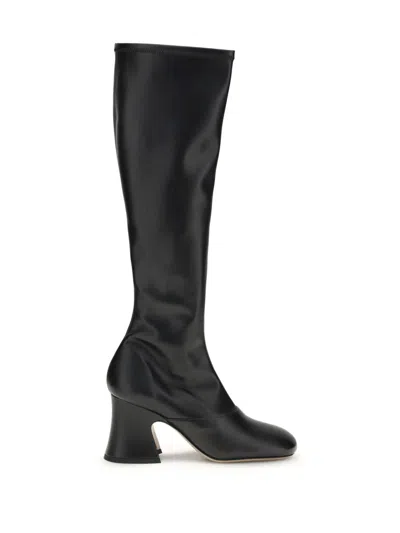 Chloé Knee-high Synthetic Leather Janis Block Heel Boots In Black