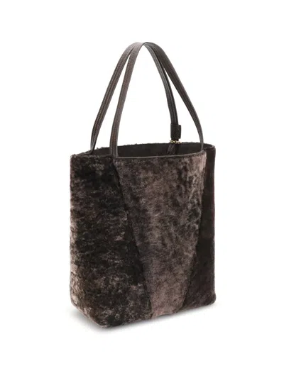 Chloé Spin Shearling Tote Bag In Brown