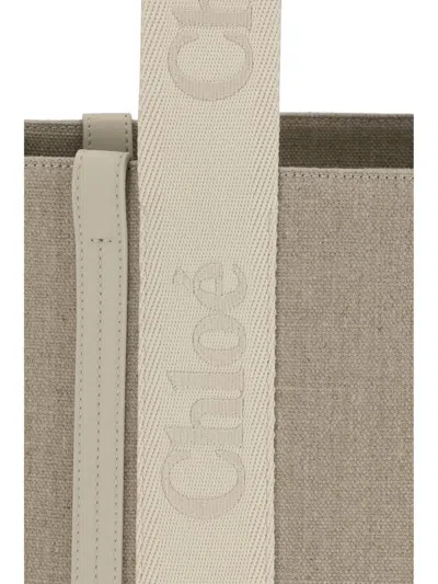 Chloé Refined Linen Tote Bag With Leather Extensions In Neutral