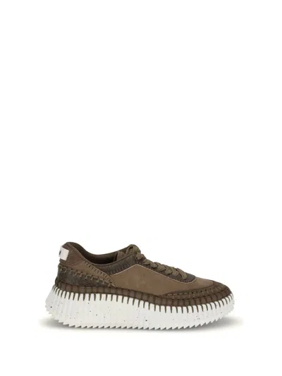 Chloé Nama Mixed Leather Low-top Platform Sneakers In Brown