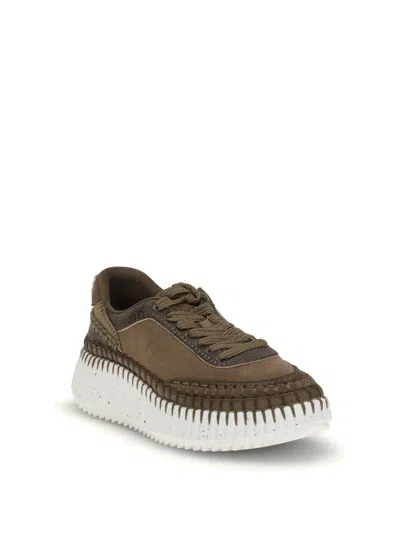 Chloé Nama Mixed Leather Low-top Platform Sneakers In Brown