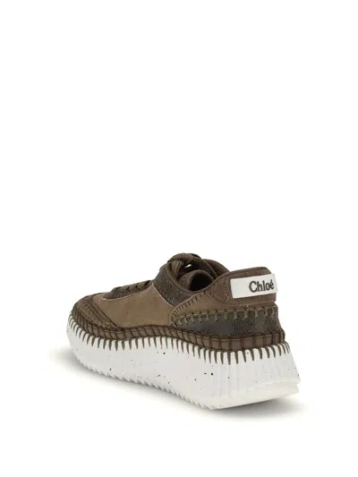 Chloé Nama Mixed Leather Low-top Platform Sneakers In Brown