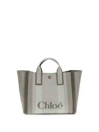 Chloé Carry Logo Detailed Large Tote Bag In Gray