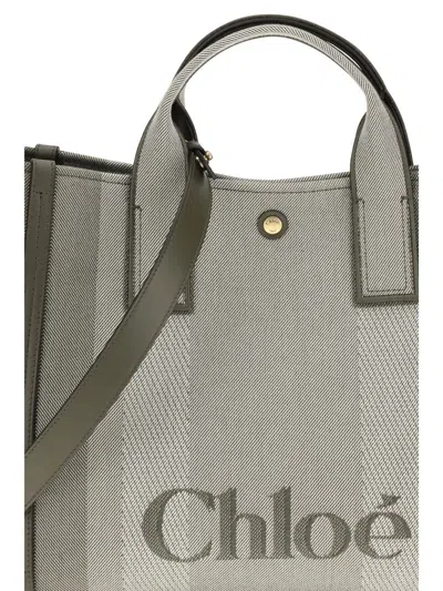 Chloé Carry Logo Detailed Large Tote Bag In Gray