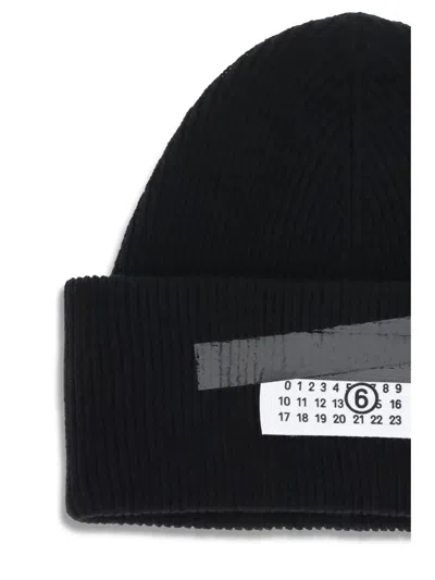 Mm6 Maison Margiela Ribbed Tape Cotton Beanie In Black