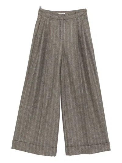 Alberto Biani Wide Leg Striped Trousers Pleated Front In Gray