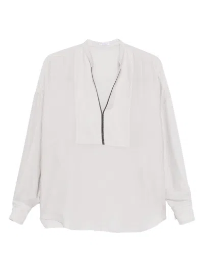 Brunello Cucinelli Women Silk Stretch Satin Blouse In White