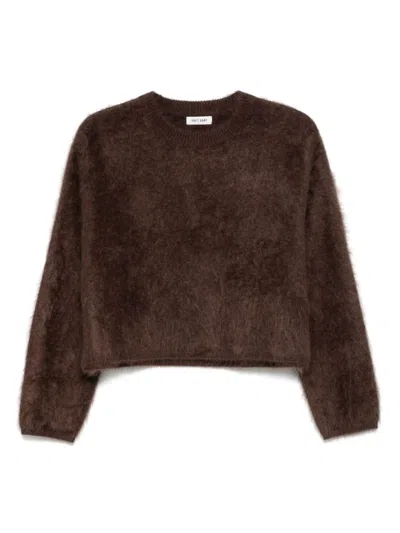 Soft Goat Cashmere Brushed Crewneck Sweater In Brown
