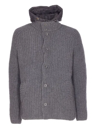 Herno Padded Bomber Jacket With Hood And Pockets In Gray