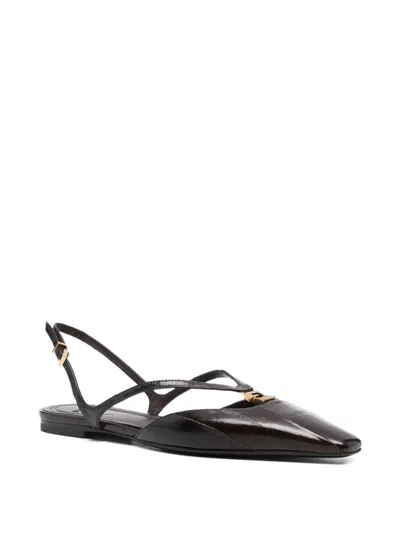 Fendi Fold Slingback Leather Flats In Black